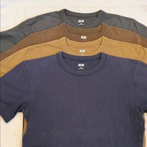 Uniqlo Men's Short Sleeve T-Shirt Set - Navy, Tan, Brown, Grey (4 pack mens xs)
